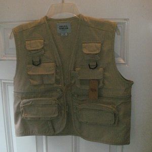 NWT Fishing Camping Hiking Explorer Safari Khaki Vest Pockets & Zip Storage XL